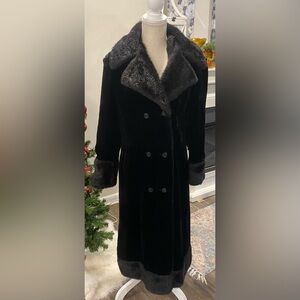 Vintage Black Faux Fur Double-Breasted Women's Coat